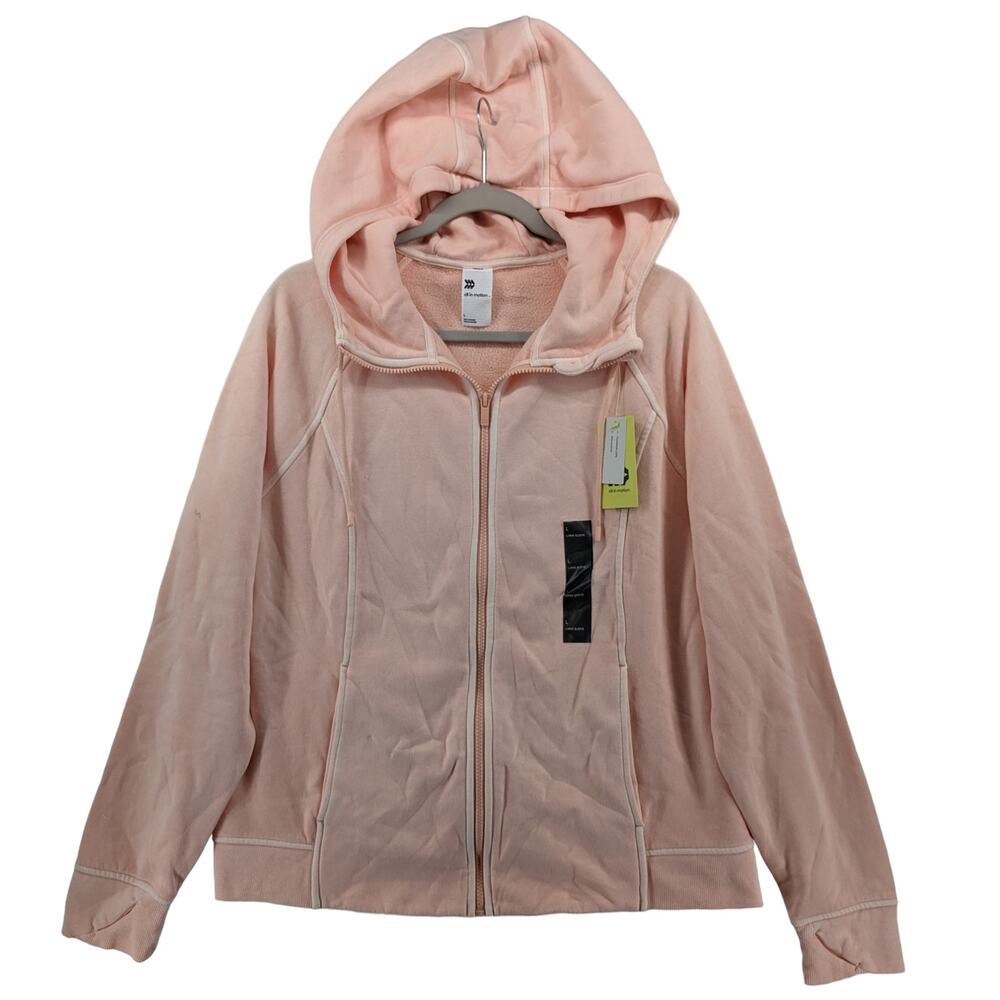 All in Motion Full Zip Hooded Sweatshirt Fleece Large Blush Pink Hoodie Jacket